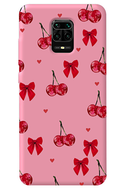 WANNA PROTECT Xiaomi Redmi Note 9S Pembe İçi Kadife Kiraz Fiyonk Desenli Sili...