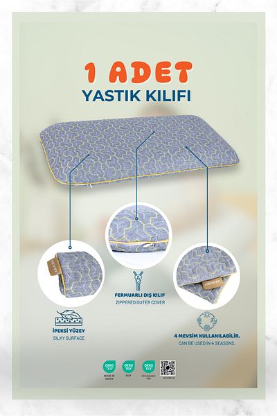 VİSCOTEX Παιδική μαξιλαροθήκη φιλική προς τον ύπνο, Υγιεινή και απαλότητα σε ένα, 66x33x6cm, γκρι