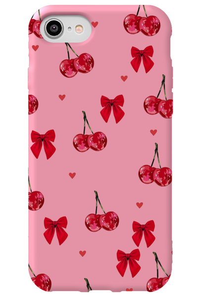 WANNA PROTECT iPhone 16e Pembe İçi Kadife Kiraz Fiyonk Desenli Silikon Telefo...