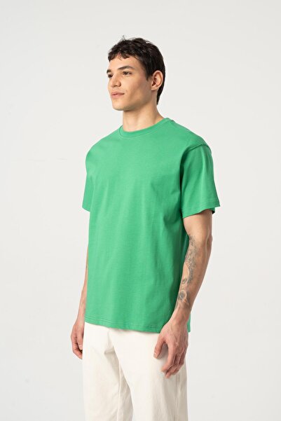 MFY Fashion Men's 100% Cotton Oversize Cut Crew Neck Short Sleeve T-Shirt Green