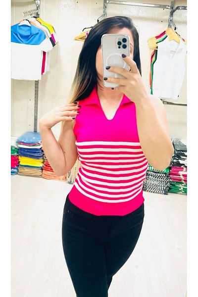 Butik ZEYOO COLLECTİON Γυναικεία μπλούζα με γιακά πόλο με λεπτομέρεια