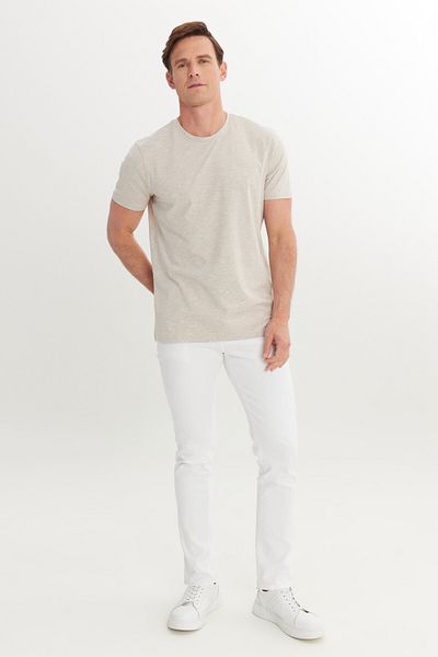 ALTINYILDIZ CLASSICS Men's Beige Melange 360 ​​Degree Stretching All Directions Slim Fit Crew Neck T-Shirt