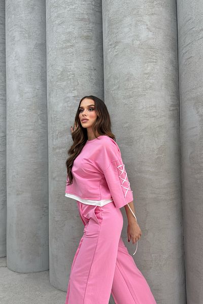 Bliss Set de trening roz pentru femei, cu mâneci scurte, cu mâneci scurte, cu mâneci scurte