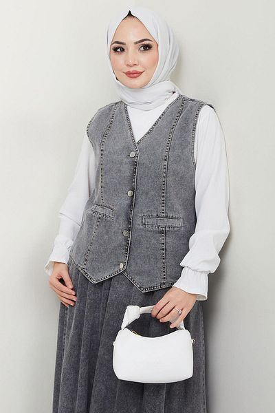 hafsamina Vest Denim Skirt Suit Anthracite Hm2675
