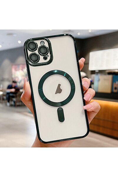 PSGT Apple Iphone 14 Pro Max Kılıf Magsafe Kamera Lensli Korumalı Şeffaf Sili...