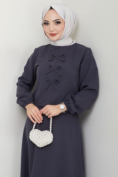 hafsamina Double Suit with Bow Front and Skirt Smoked Hm2705