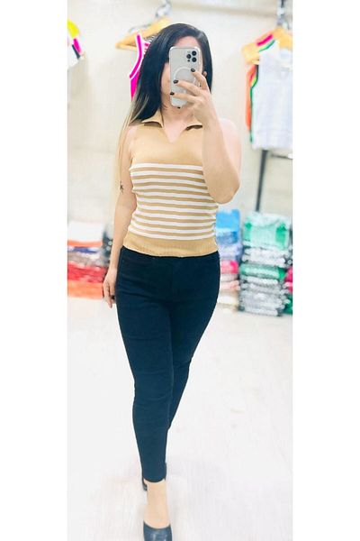 Butik ZEYOO COLLECTİON Γυναικεία μπλούζα με γιακά πόλο με λεπτομέρεια
