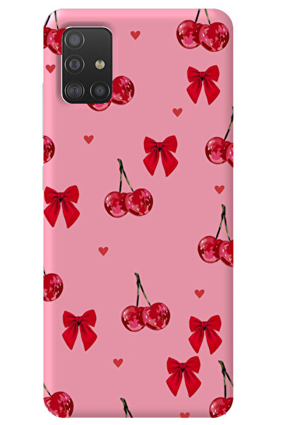 WANNA PROTECT Samsung M51 Pembe İçi Kadife Kiraz Fiyonk Desenli Silikon Telef...
