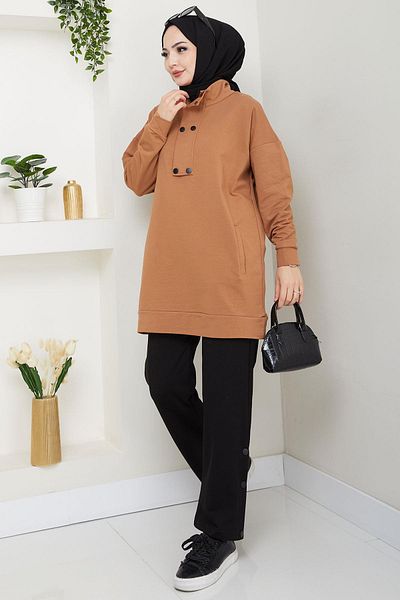 hafsamina Snap Detailed Suit Camel Hm2719