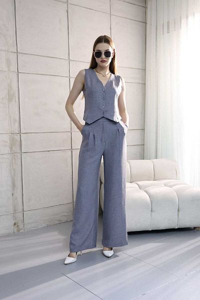 stcococix since 1990 Women's Buttoned Palazzo Wide Leg Linen Trousers Vest Two Piece Set