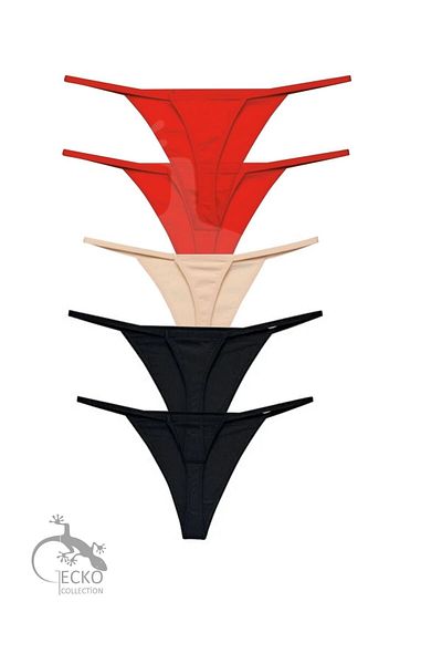 GECKO COLLECTION String Thong Women's Panties Drawstring Elastic 5 Pieces