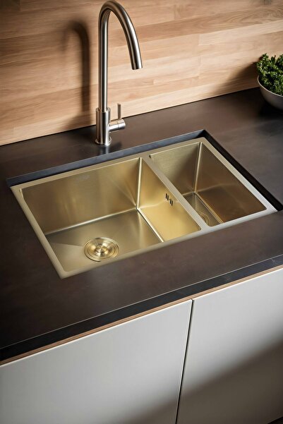 DYSNOX Uka Serisi %100 Krom Gold 70x45 Paslanmaz Mutfak Eviyesi, Mutfak Lavab...