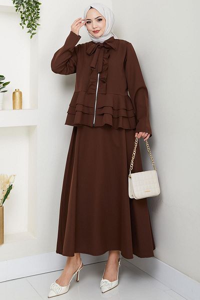 hafsamina Frilly Skirt Suit Brown Hm2722