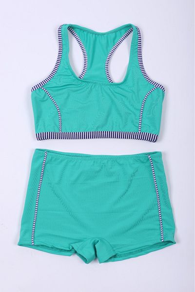 Lio20 Girls Striped Swimwear Bottom Bikini Set-Turquoise-Age 7-16