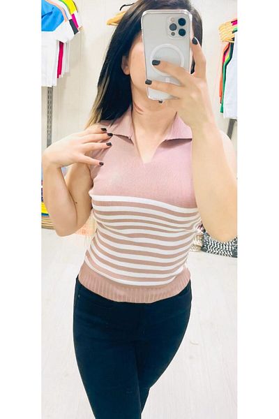 Butik ZEYOO COLLECTİON Γυναικεία μπλούζα με γιακά πόλο με λεπτομέρεια