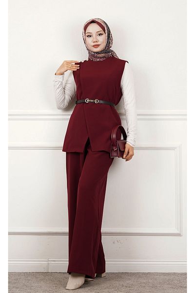 İKLİM LİFE Shoulder Buttoned Belted Vest Trousers Double Set