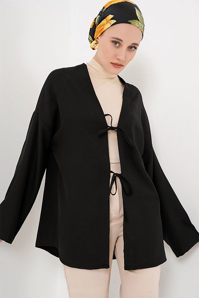 Bigdart Linen Hijab Kimono 5968 - Black