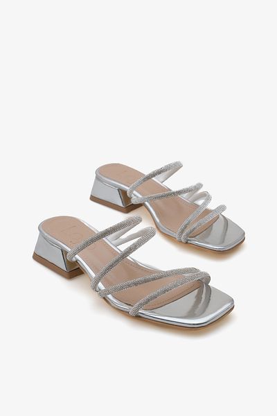 LOJO Women's Stone Band Detailed Daily Slippers Blow Silver