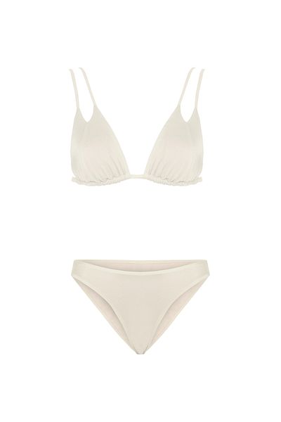 TIME MUSE Ecru Shiny Surface Lenore Bralet Triangle Bikini Suit