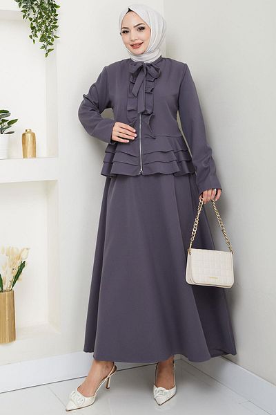 hafsamina Frilly Skirt Suit Gray Hm2722
