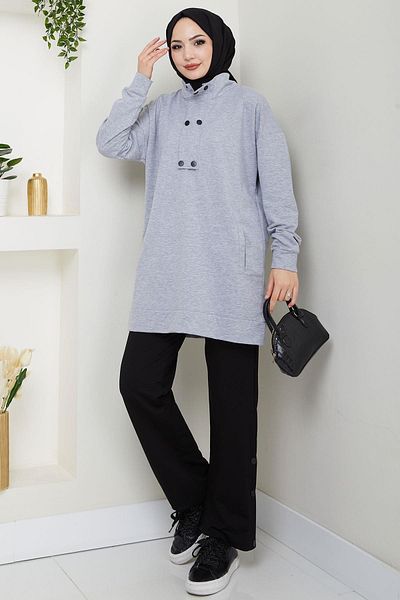 hafsamina Snap Detailed Suit Gray Hm2719