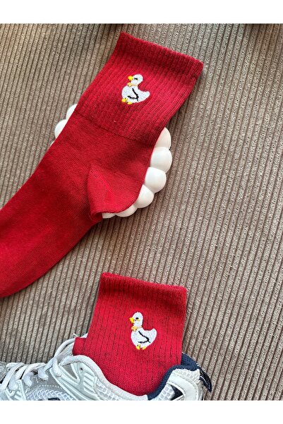AYDK Sevimli Unisex Beyaz Ördek Nakışlı Renkli Casual Yazlık Kışlık Soket Çorap