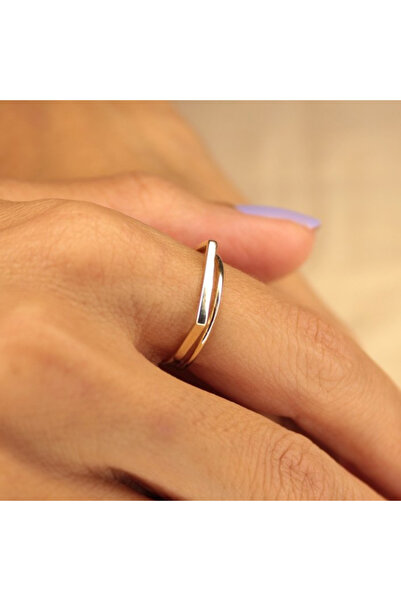 FasekGold Gümüş Yüzük - Kadın Çift Çizgi Sarı 925 Ayar Hediye Gümüş Yüzük-Tasarım 925 Ayar Gümüş Yüzük