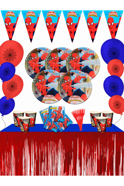 SPIDERMAN Σετ διακοσμητικά για πάρτι γενεθλίων Spiderman με μεταλλική επικάλυψη για 32 άτομα