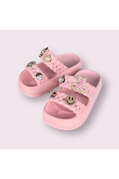 Sonimix Girl Child Powder Colored Soft Soft Orthopedic Sole Double Banded Stone Slippers
