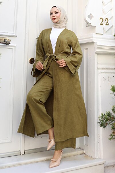 Modamihram Apolet Detaylı Kimono Takım Haki 19253