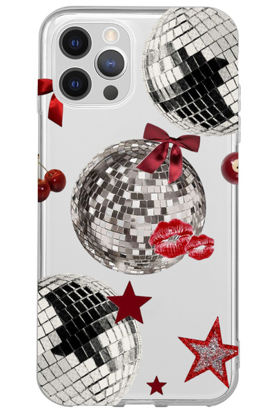 WANNA PROTECT iPhone 13 Pro Disko Fiyonk Desenli Silikon Şeffaf Telefon Kılıfı