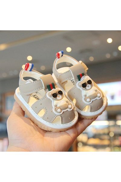 Superbaby Cream sandals with peepers - Cool bear