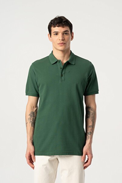MFY Fashion 100% Cotton Pique Soft Texture Breathable Fabric Non-Curling Collar Polo Neck T-Shirt Green