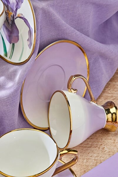 Cooker Luxury Porcelain Floral Gilded Detailed Turkish Coffee Cup Set for 6 People
