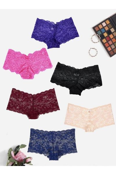 yokyokcollection Pantaloni scurți din dantelă Boxer Fantasy Chiloți pentru femei 6 buc