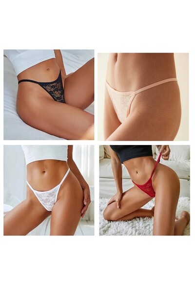 yokyokcollection Tanga Dantelli Ipli Ip Lastikli Kadın Külot 4 Adet