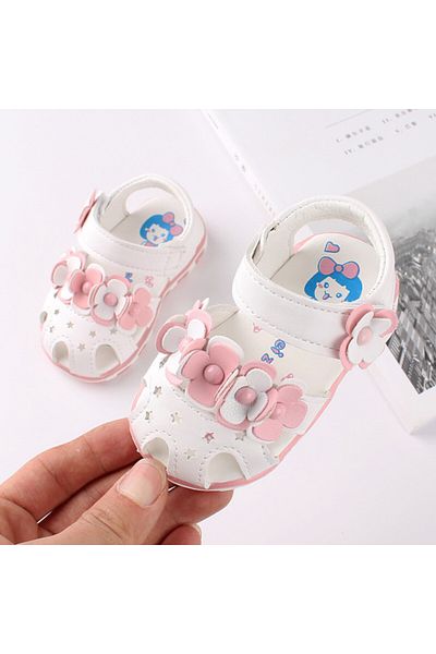 Superbaby Sandale albe cu floricele