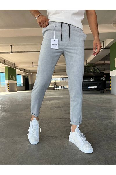 moda biz Ανδρικό μαύρο Jogger παντελόνι με ελαστική μέση με κορδόνια με διπλό πόδι Lycra άνετο παντελόνι