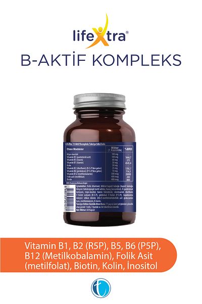 LİFEXTRA B-Active Complex 60 Herbal Capsules Methylcobalamin Methylfolate P5P R5P Inositol Biotin