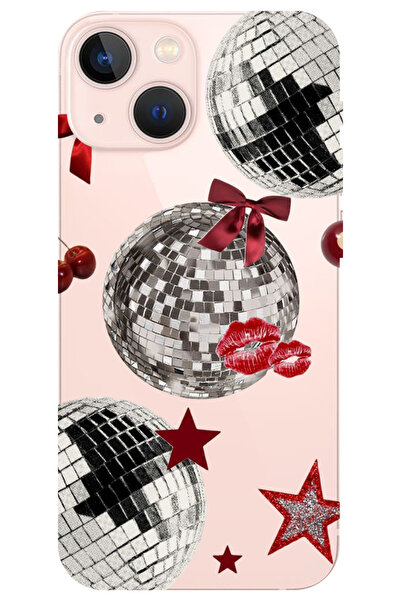 WANNA PROTECT iPhone 15 Şeffaf Disko Fiyonk Desenli Silikon Telefon Kılıfı