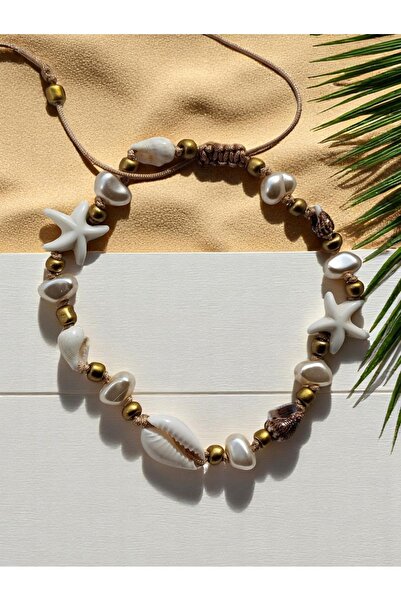 Amabel Jewelerys Gold Women's Anklet with Mussel Shell, Pearl and Starfish Detail