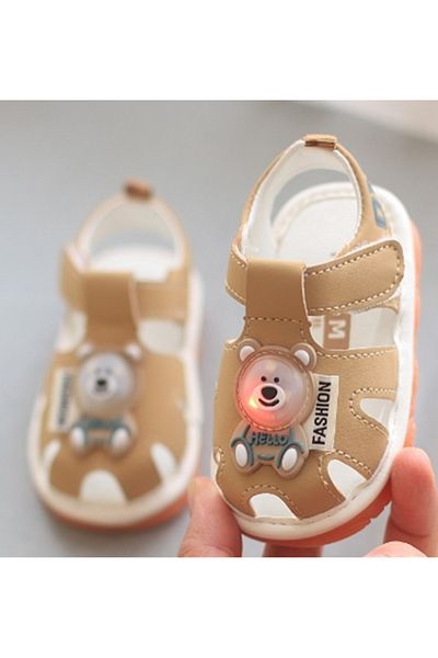 Superbaby Cream sandals with squeakers and LED teddy bear