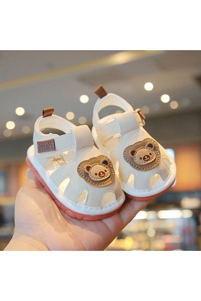 Superbaby Sandalute ivoire cu piuitoare - Ursulet
