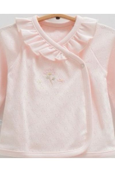 Caramell Hospital Release Baby Girl 5 Piece Zibin Set with Flower Pattern (Top Zibin Pants Hat Gloves Apron)0-3 Months