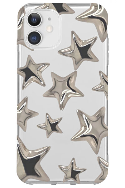 WANNA PROTECT iPhone 11 Stars Desenli Desenli Şeffaf Silikon Telefon Kılıfı