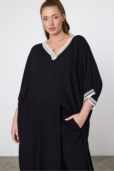 Denismoda Set de două piese pentru damă, lungime lungă, guler din dantelă