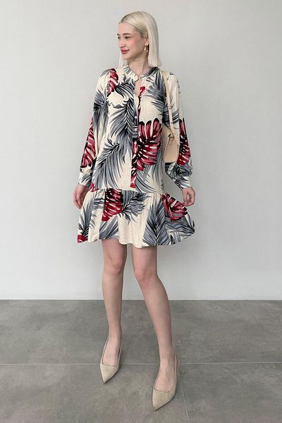Madmext Red Patterned Buttoned Short Women's Dress Mg2432
