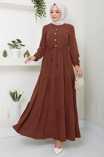 hafsamina Shirred Buttoned Ayrobin Dress Tile Hm8811