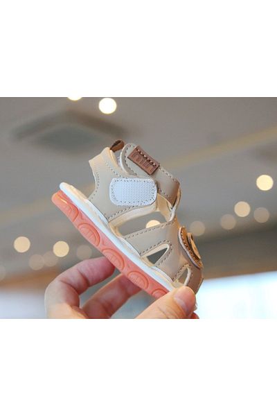 Superbaby Cream sandals with peepers - Bear