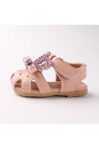 Superbaby Powder pink sandals for girls - Rhinestone earrings